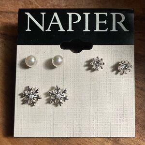 Napier Silver Snowflake and Pearl Earrings